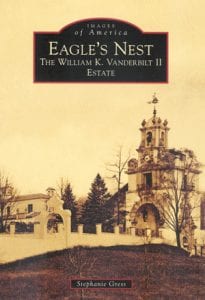 Eagle's Nest book cover The book’s cover photo, from the Vanderbilt Museum archives, is by the noted New York City photographer Drix Duryea. The picture shows the bell tower and one wing of the mansion in the late 1920s, before the Memorial Wing enclosed the courtyard.