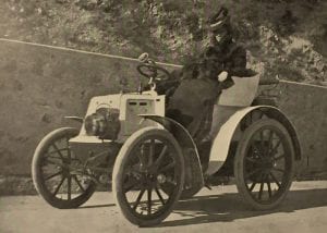 Virginia Fair Vanderbilt in six-horsepower Panhard et Levassor, France. Mrs V Europe car LR