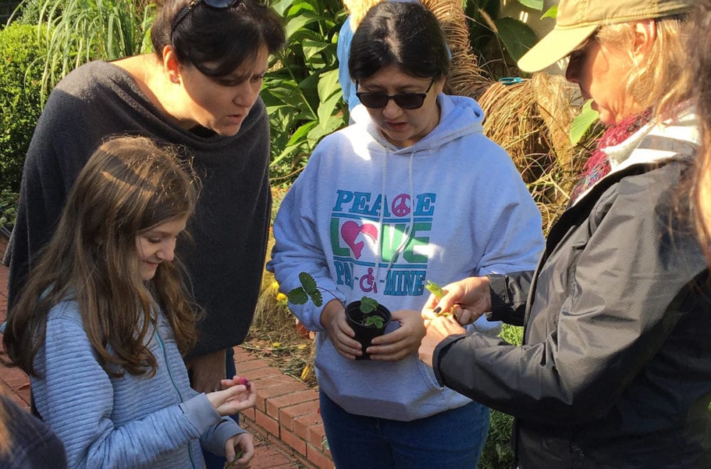 Visitors learn about the Sensory Garden