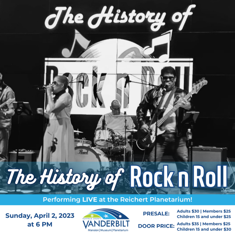 The History of Rock n Roll performing LIVE at the Reichert Planetarium! Sunday, April 2, 2023 at 6pm